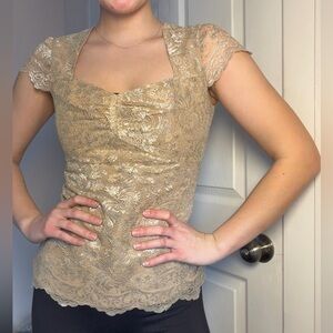 LOFT Lace Blouse in Tan